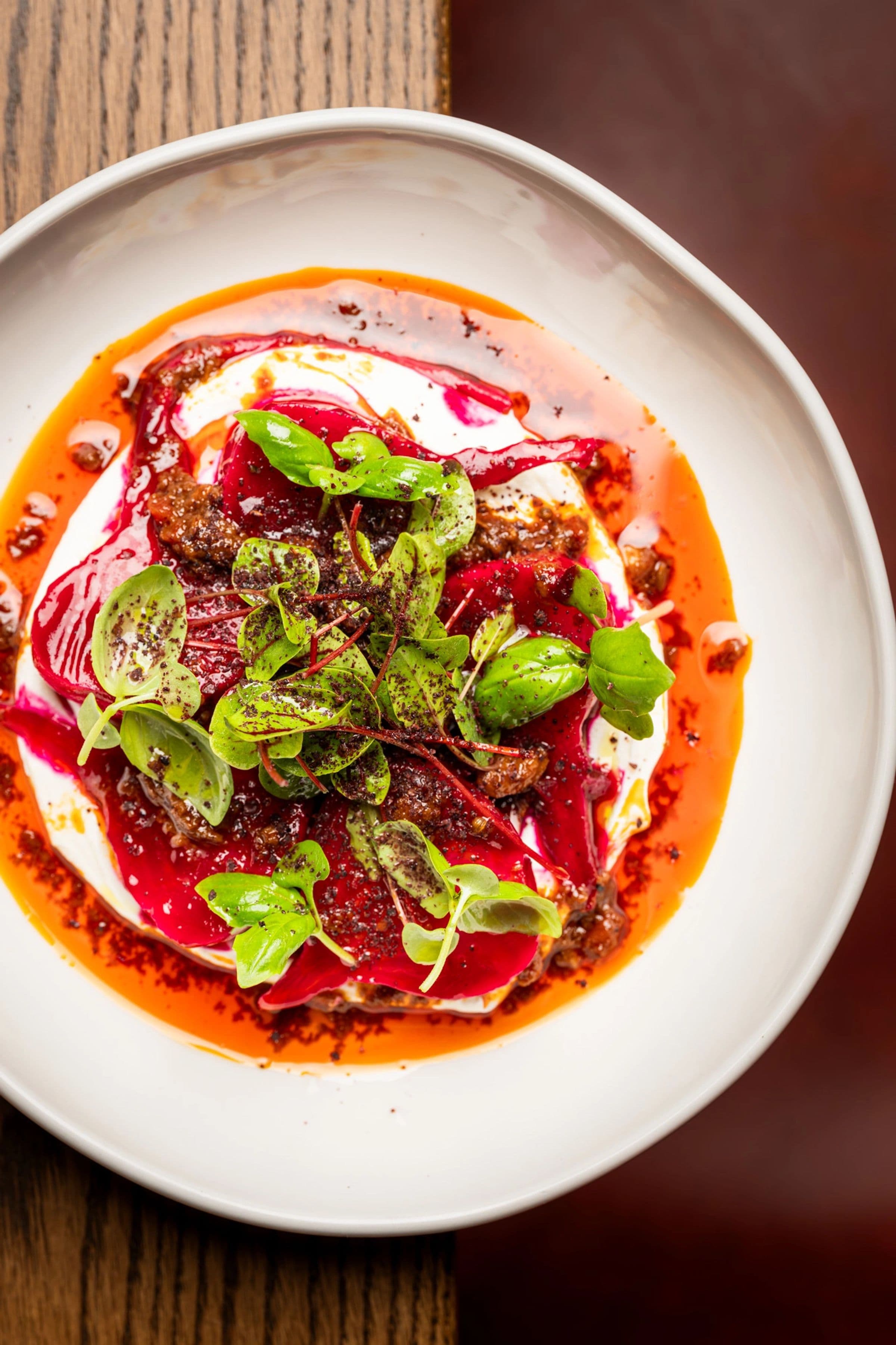 Roasted beet dish with basil and sumac at Bar Origin